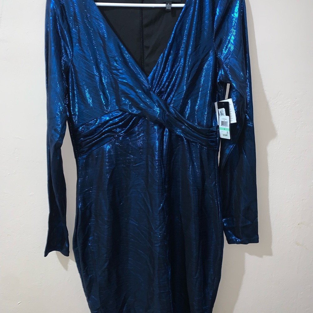 Guess Shiny Blue Long Sleeve Dress